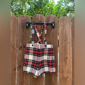Vintage Plaid shorts with suspenders size M Pure wool.